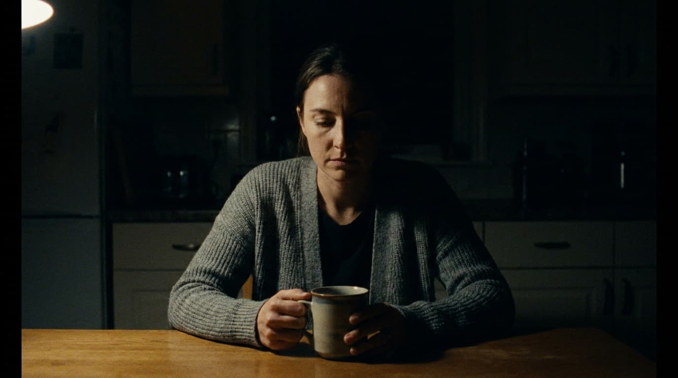 The same scene with a single hard key light from camera left carving a shadow edge