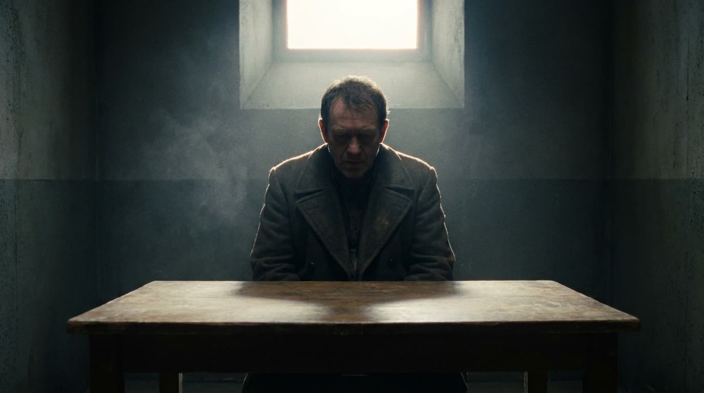 The same man lit only from behind with his face in deep shadow